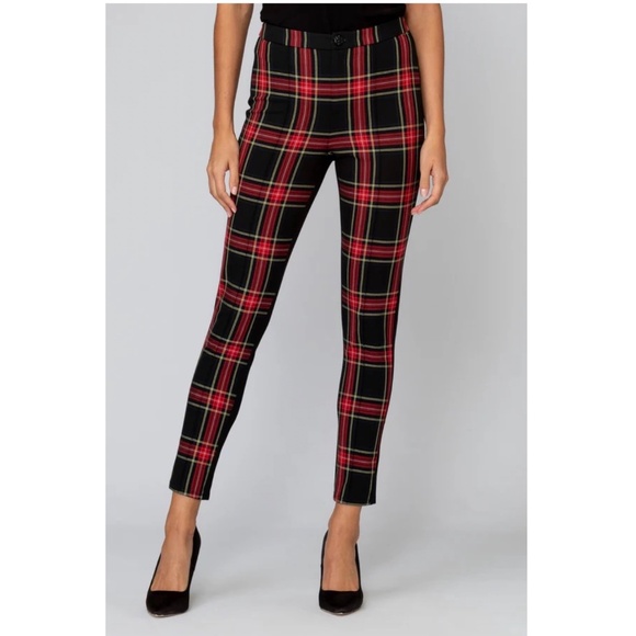 NEW Joseph Ribkoff Style 194661 Red Black Tartan Plaid Slim Fit Ankle Pants 6 - Picture 1 of 11